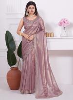 Net Purple Wedding Wear Zircon Work Saree